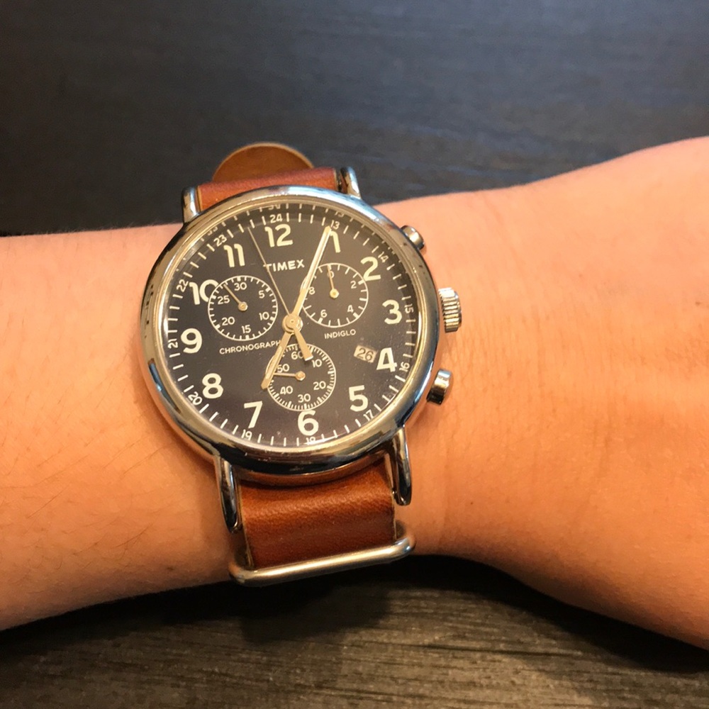 Timex leather and navy watch
